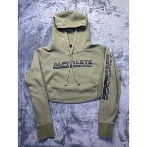 Alphalete Cropped Hoodie Womens Small Olive Green Athletic Gym Crop Sweatshirt